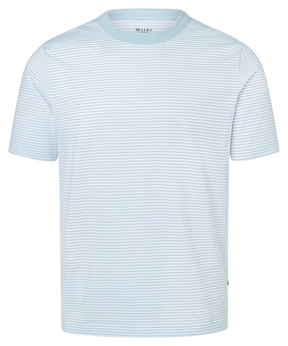 Maerz Modern Round Neck Cotton Stripe T-Shirt Cold Blue