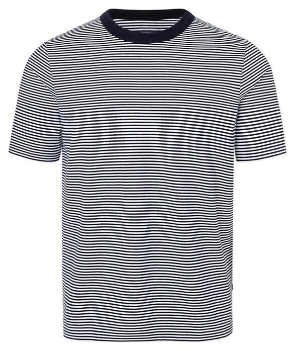 Maerz Modern Round Neck Cotton Stripe T-Shirt Navy