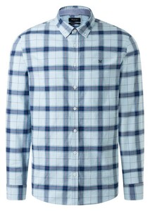 Maerz Multi Check Pattern Button Down Oxford Cotton Stretch Overhemd Sunny Sky