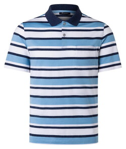 Maerz Multistriped Contrast Collar Cotton Poloshirt Dawn Blue