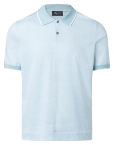 Maerz Polo Pullover Fine Striped Cotton Linnen Blend Trui Bright Aqua