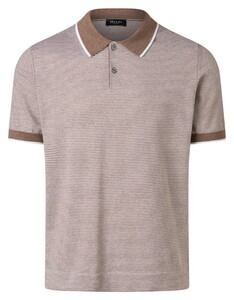 Maerz Polo Pullover Fine Striped Cotton Linnen Blend Trui Frappuccino