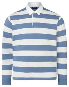 Maerz Polo Striped Heavy Jersey Cotton Poloshirt Stone Blue