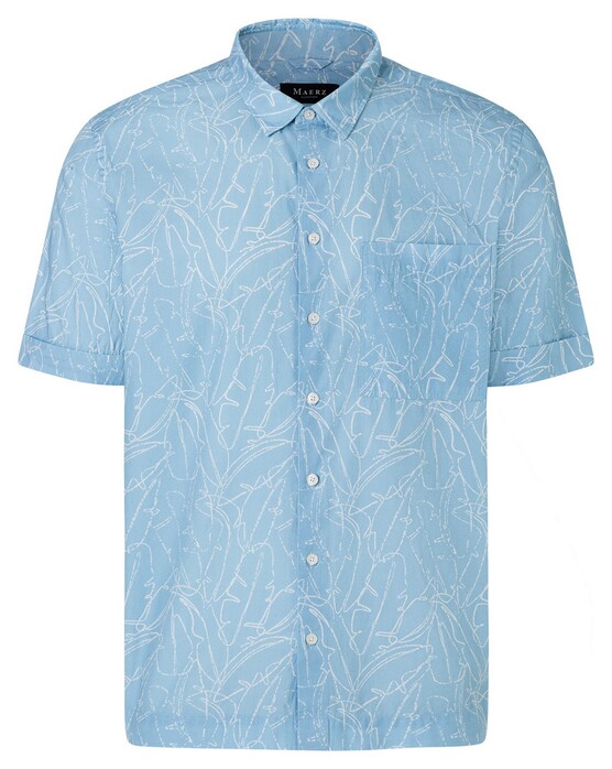 Maerz Relaxed Short Sleeve Fantasy Leaves Pattern Shirt Cold Blue