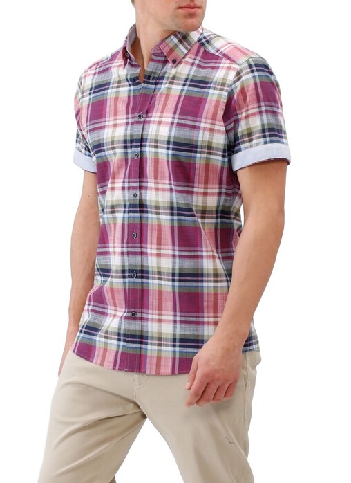 Maerz Short Sleeve Multi Check Shirt Berry Smoothie