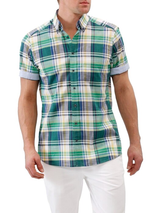 Maerz Short Sleeve Multi Check Shirt Spanish Green