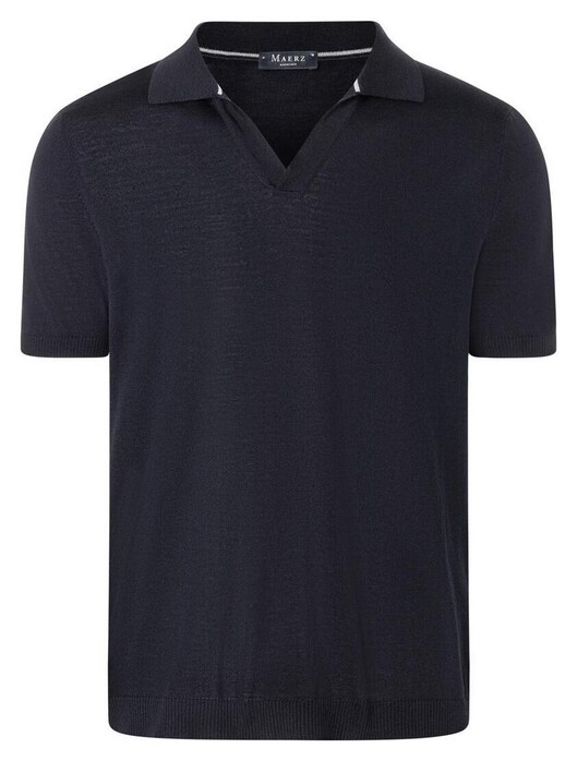 Maerz Short Sleeve Open Collar Merino Extrafine Knit Pullover Navy