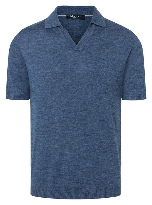 Maerz Short Sleeve Open Collar Merino Extrafine Knit Trui Denim Blue