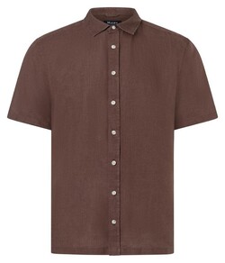 Maerz Short Sleeve Uni Color Linen Shirt Chocolate