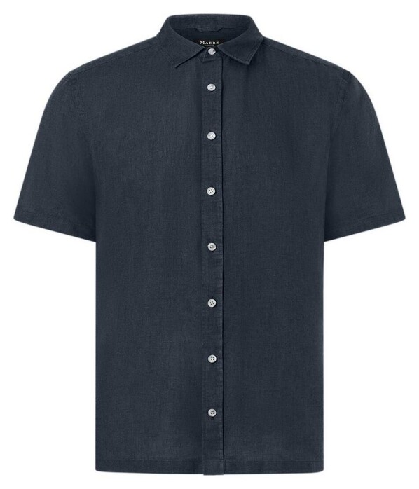 Maerz Short Sleeve Uni Color Linen Shirt Navy