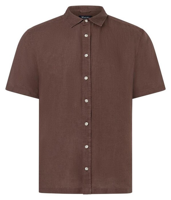 Maerz Short Sleeve Uni Color Linnen Overhemd Chocolate