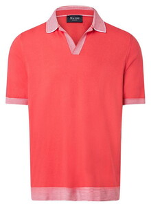 Maerz Solid Color Cotton Linnen Polo Pullover Subtle Stripe Details Trui Shiny Flamingo