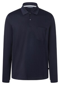 Maerz Solid Color Mercerized Cotton Long Sleeve Polo Navy