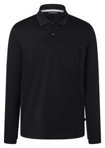 Maerz Solid Color Mercerized Cotton Long Sleeve Polo Zwart