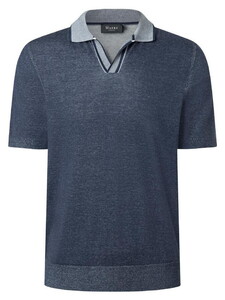 Maerz Solid Color Subtle Stripe Detail Cotton Knit Polo Dawn Blue