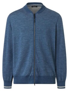 Maerz Sportive Two-Way Zip IQ-Wool Subtle Stripe Detail Mélange Cardigan Deep Sea