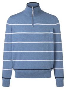 Maerz Striped Cotton Knit Troyer Zip Pullover Blue Sky