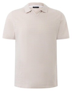 Maerz Striped Cotton Linnen Non-Button Collar Polo Iced Coffee