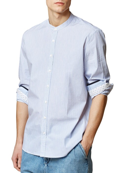Maerz Striped Cotton Stand-Up Collar Shirt Star Blue