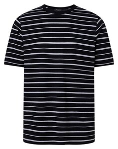Maerz Striped Round Neck Casual Cotton Piqué T-Shirt Navy