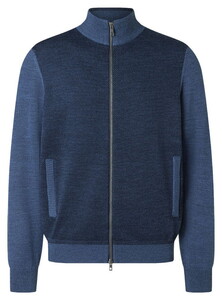 Maerz Subtle Details Texture Knit Merino Superwash Full 2-Way Zip Cardigan Deep Sea