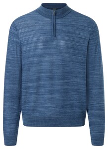Maerz Subtle Stripe Knit Zip Collar Luxury Wool Cotton Trui Deep Sea