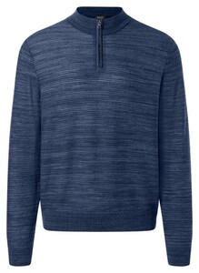 Maerz Subtle Stripe Knit Zip Collar Luxury Wool Cotton Trui Navy