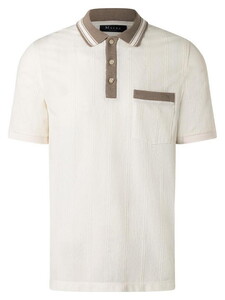 Maerz Subtle Stripe Texture Knit Fine Contrast Details Polo Off White