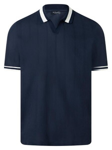 Maerz Subtle Stripe Texture Knit No Button Collar Polo Dawn Blue