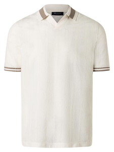 Maerz Subtle Stripe Texture Knit No Button Collar Polo Off White
