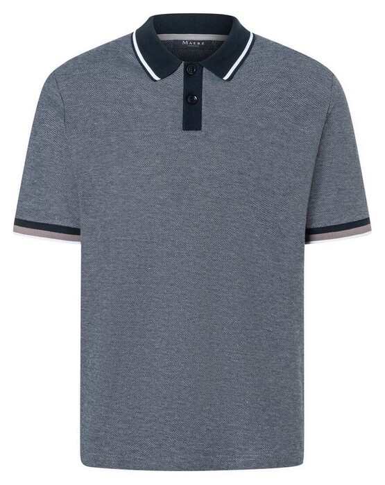 Maerz Subtle Structure Contrast Stripes Poloshirt Navy