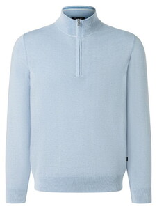 Maerz Troyer Zip Fine Cotton Knit Pullover Blue Sky