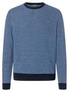 Maerz Uni Color Crew Neck Cotton Fine Stripe Pattern Trui Navy