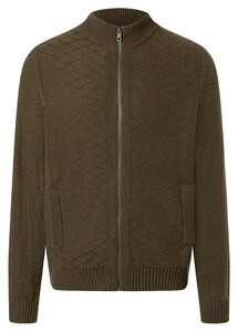 Maerz Uni Color Fantasy Pattern Knit Zip Cardigan Earthy Green