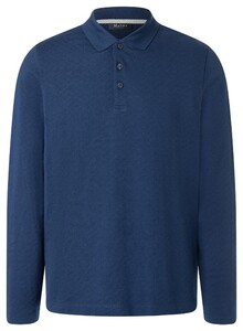 Maerz Uni Color Fine Diamond Pattern Long Sleeve Cotton Polo Deep Sea
