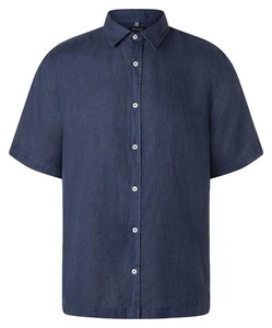 Maerz Uni Color Light Linnen Kent Collar Overhemd Deep Sea