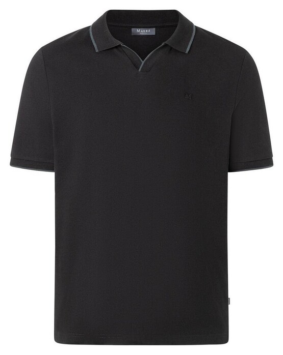 Maerz Uni Cotton Silky Finish Fine Piqué Texture Polo Zwart