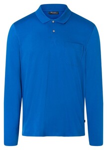 Maerz Uni Mercerized Cotton Long Sleeve Poloshirt Blue Feather