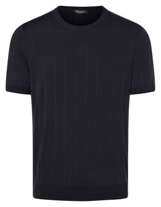 Maerz Uni Short Sleeve Organic Cotton Stripe Knit Pullover Black