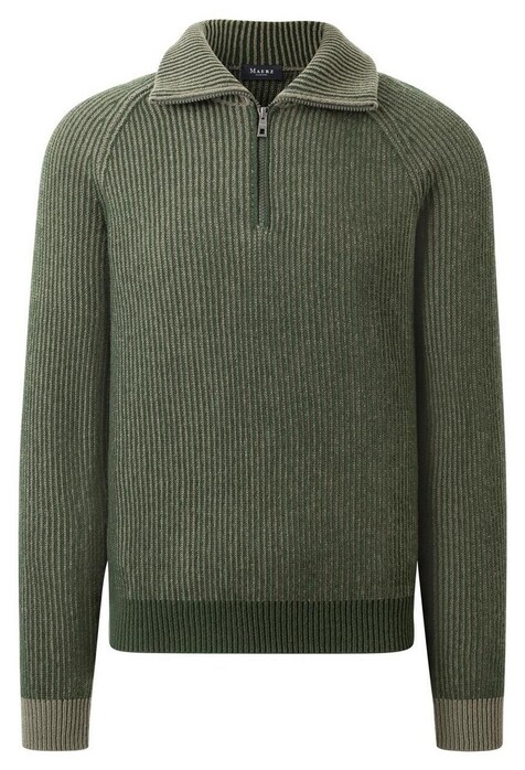 Maerz Wool Troyer Zip Two-Tone Stripe Knit Pullover Dark Green