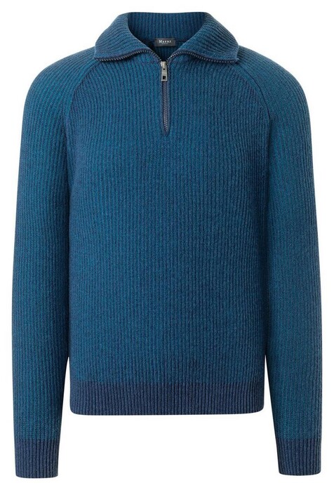 Maerz Wool Troyer Zip Two-Tone Stripe Knit Pullover Dusk Blue