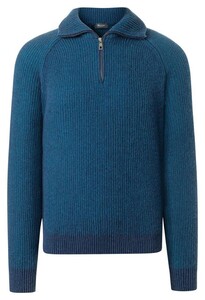 Maerz Wool Troyer Zip Two-Tone Stripe Knit Trui Dusk Blue