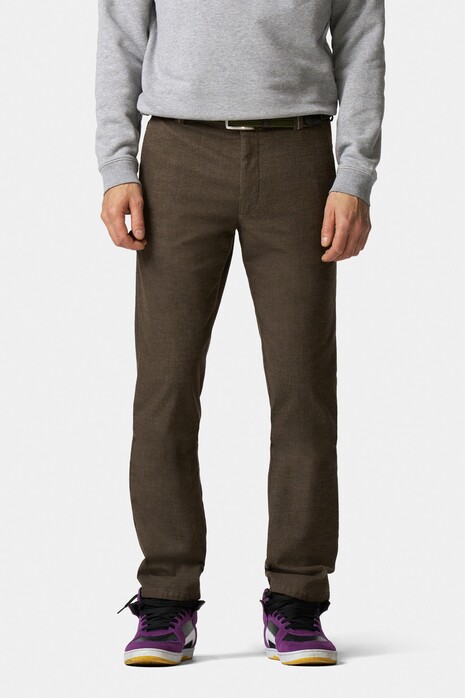 Meyer Bonn Active Jersey Look Flat-Front Chino Broek Coffee