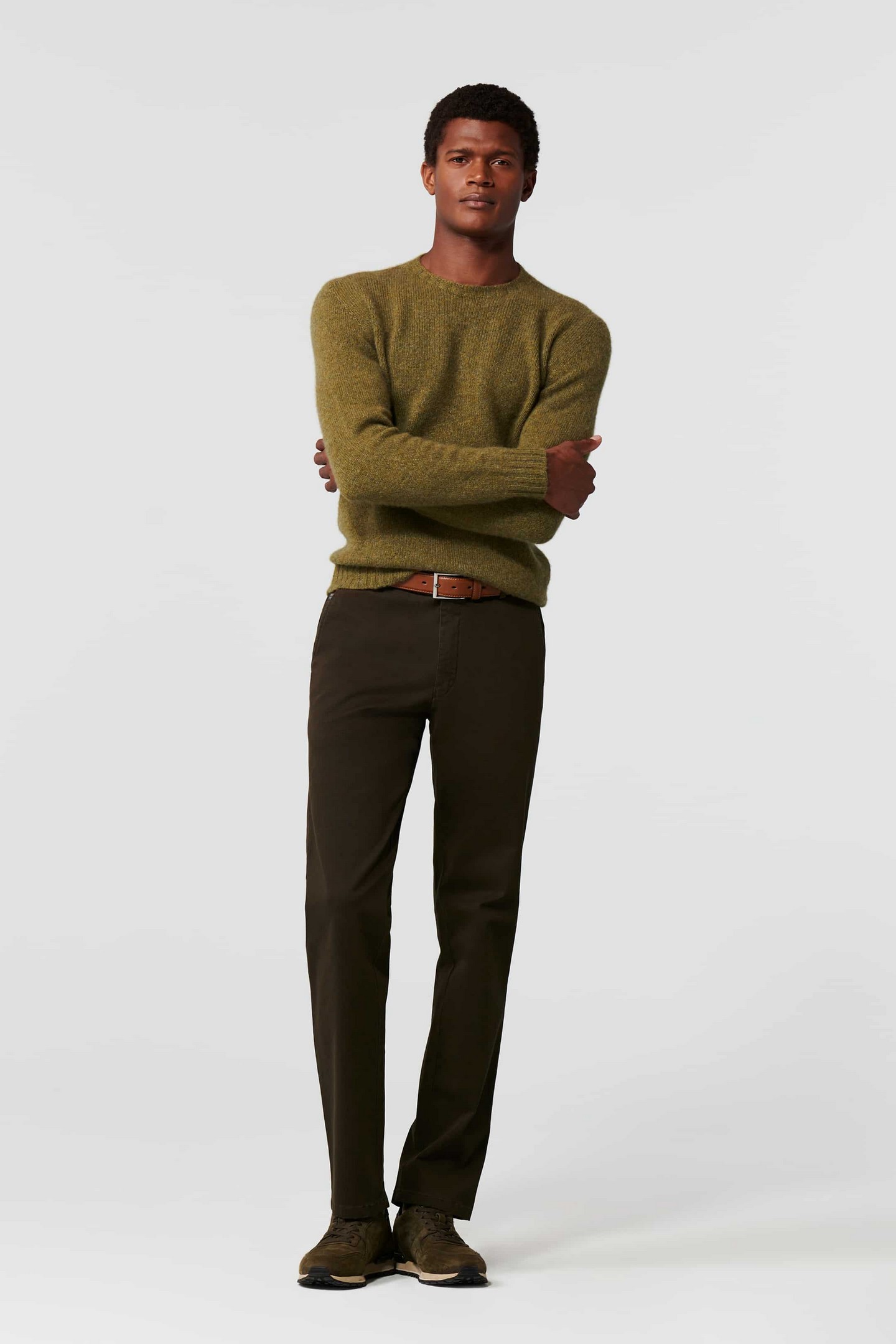 Meyer Bonn Subtle Structure Micro Twill Organic Cotton Fine Stretch Pants  Dark Olive Green