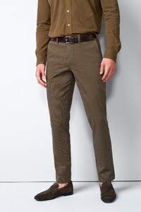 Meyer M5 Chino Organic Cotton Subtle Stretch Mini Check Broek Bruin