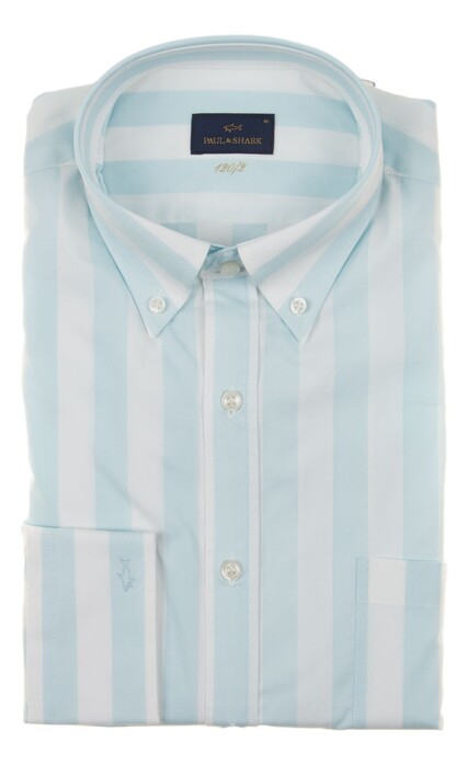 Paul & Shark 120/2 Cotton Stripe Shirt Licht Blauw - Wit