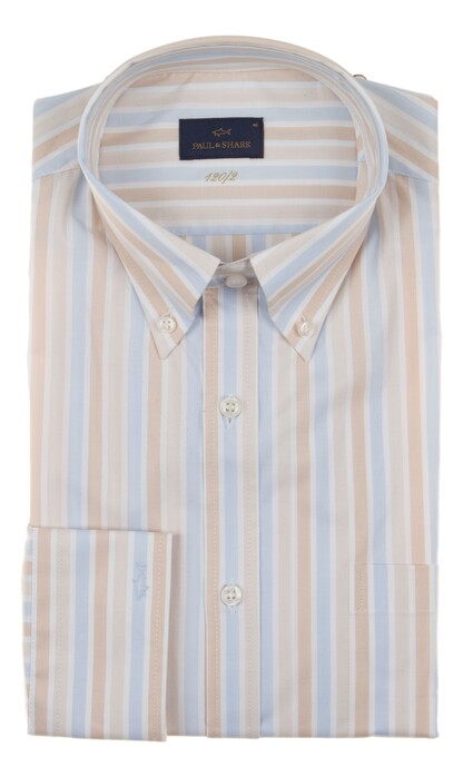 Paul & Shark 120/2 Cotton Stripe Shirt White-Beige