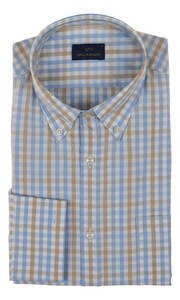 Paul & Shark Cotton Poplin Check Shirt Blauw-Zand
