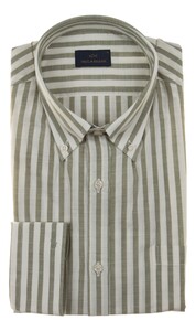 Paul & Shark Cotton Poplin Linen Look Shirt Overhemd Wit-Groen