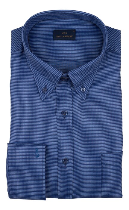 Paul & Shark Cotton Satin Fine Dot Overhemd Blauw